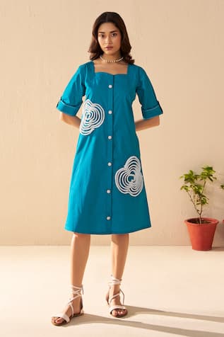 Savaaya Teal Blue Aurora Midi Dress 