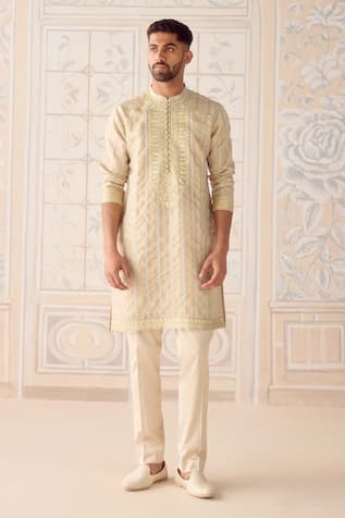 Shyam Narayan Prasad Oyster Gray Metallic Embroidered Kurta Set 