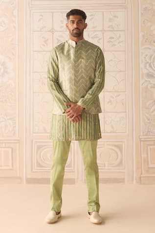 Shyam Narayan Prasad Striped Nehru Jacket Set 