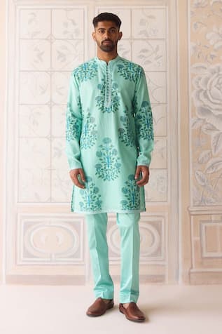 Shyam Narayan Prasad Plume Blue Printed Kurta Set 