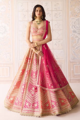 Shyam Narayan Prasad Coral Orange Pink Bridal Lehenga Set 