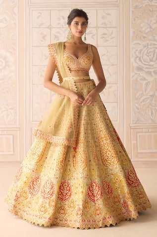 Shyam Narayan Prasad Acacia Yellow Applique Lehenga Set 