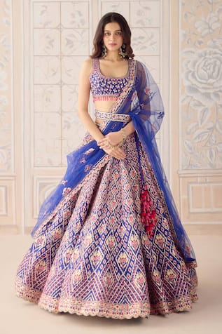 Shyam Narayan Prasad Mazarine Blue Gota Embroidered Lehenga Set 