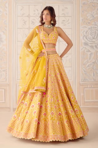 Shyam Narayan Prasad Mustard Yellow Gota Embroidered Lehenga Set 