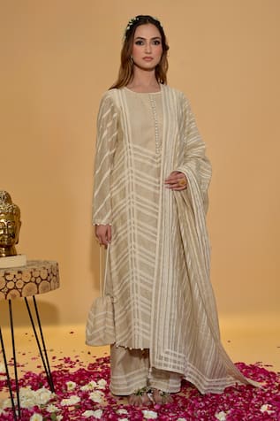 Rachit Khanna Khakhi Lace Work Kurta Set 