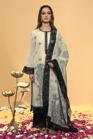 Rachit Khanna Beige Gold Organza Kurta Set 