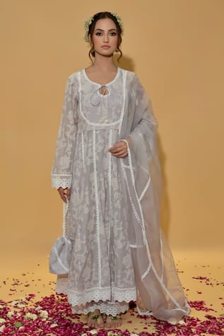 Rachit Khanna Light Grey Embroidered Anarkali Suit 