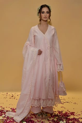Rachit Khanna Pink Angrakha Anarkali Set 