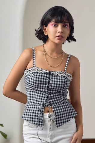 Maisolos Black & White Gingham Corset Top 
