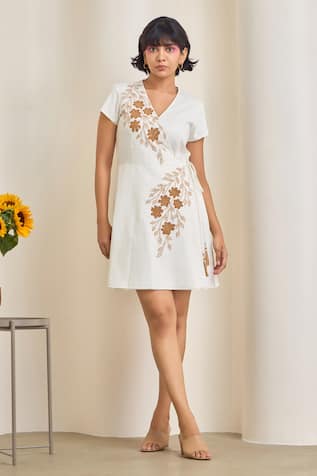 Maisolos Ivory Poplin Embroidered Dress 