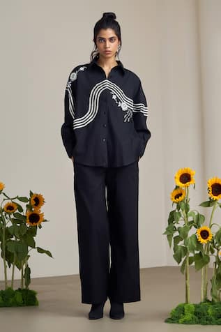 Maisolos Embroidered Black Popline Shirt 