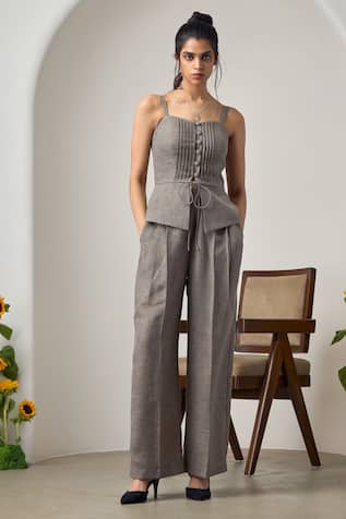 MAISOLOS Grey Matka Cotton Corset & Pant Set 