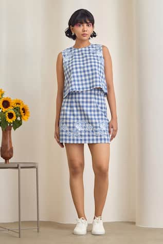 MAISOLOS Blue Gingham Top & Skirt Set 