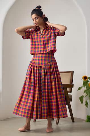 MAISOLOS Multi-colour Cropped Shirt & Skirt Set 