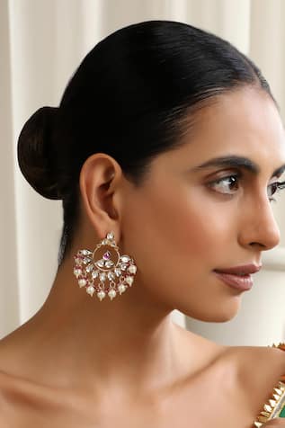 Red Polki Chandbali Earrings 