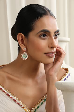 SWABHIMANN Green Polki Dangler Earrings 