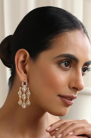SWABHIMANN Red Polki Dangler Earrings 