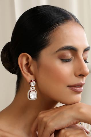 SWABHIMANN Red Polki Dangler Earrings 
