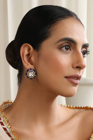 SWABHIMANN Blue Polki Stud Earrings 