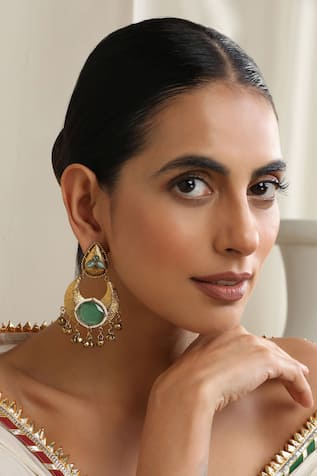 SWABHIMANN Mint Gold Chandbali Earrings 