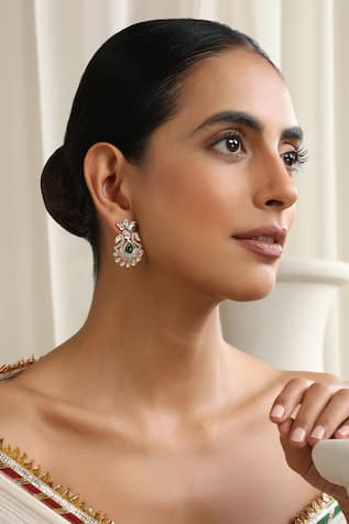Swabhimann Green Rose Gold Polki Stud Earrings 
