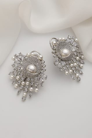 SWABHIMANN Silver Zirconia Dangler Earrings 