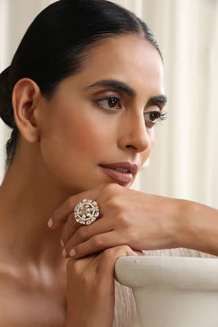SWABHIMANN Pink Rose Gold Polki Ring 