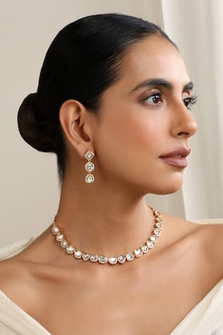 SWABHIMANN Embellished Polki Necklace Set 