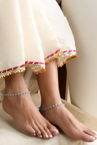 SWABHIMANN Blue Beaded Anklets 