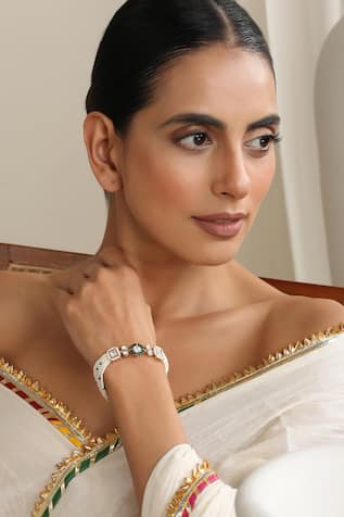 SWABHIMANN Green Rose Gold Polki Bracelet 