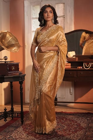 Midushi Bajoria Gold Silk Tissue Classic Saree 