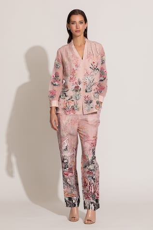 RANNA GILL Cavern Pink Floral Printed Co-Ord Set 