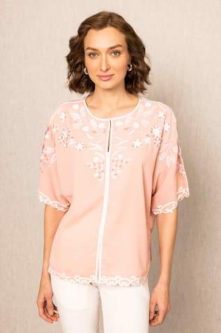 RANNA GILL Embroidered Pink Naira Top 
