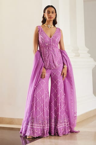 Label Sanya Gulati Bubblegum Pink Embellished Kurta Set 