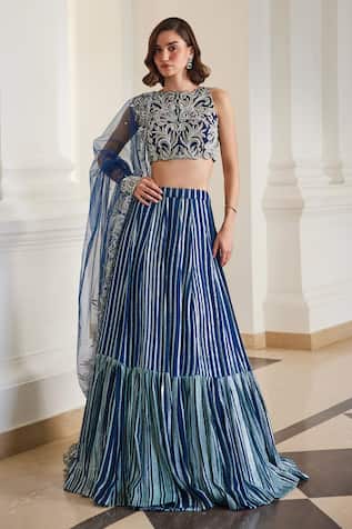 Label Sanya Gulati Teal Blue Zari Embellished Lehenga Set 