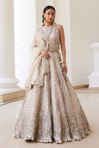 Label Sanya Gulati Ivory Gold Zari Embellished Lehenga Set 