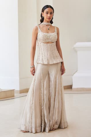 Label Sanya Gulati Ivory Gold Embellished Kurta Set 