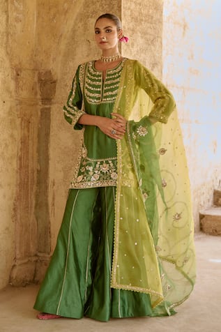 Vinita Bhansali Green Silk Gharara Set 