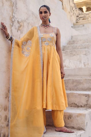 Vinita Bhansali Aashni Yellow Anarkali Set 