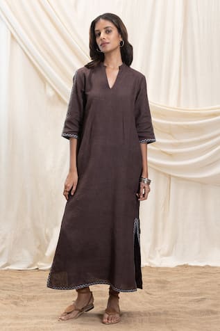 Akashi Clothing Brown Linen Midi Dress 