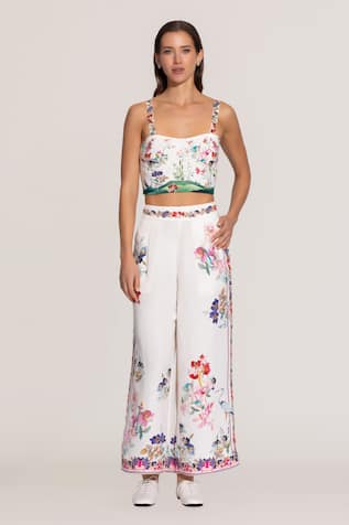 RANNA GILL Floral Embroidered Alvia Culottes Pants 