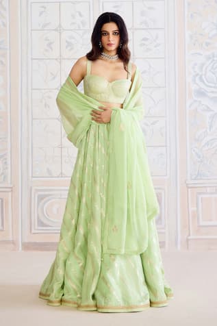 Shyam Narayan Prasad Butterfly Green Gota Embroidered Lehenga Set 