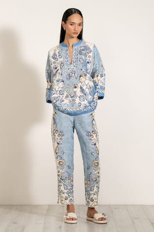 RANNA GILL Sky Blue Printed Miranda Top 