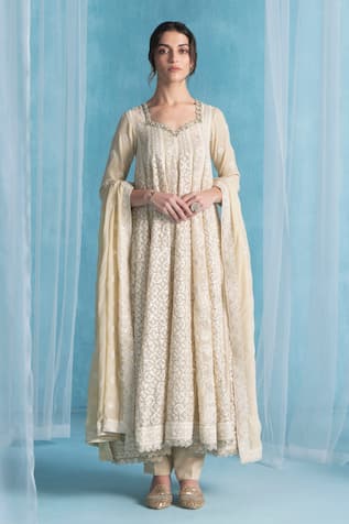 LASHKARAA Designer Dusty Beige Anarkali Set 