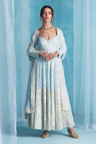 LASHKARAA Sky Blue Anarkali Kurta Set 