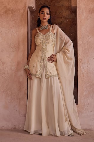 Kritika Dawar Ivory Pearl Embroidered Sharara Set 