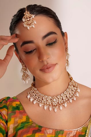 Zevar By Geeta Gold Kundan Polki Jewellery Set 