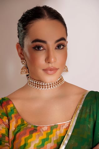 Zevar By Geeta Kundan Polki Gold Finish Jewellery Set 