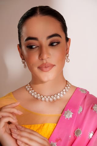 Zevar By Geeta Kundan Polki Gold Finish Jewellery Set 