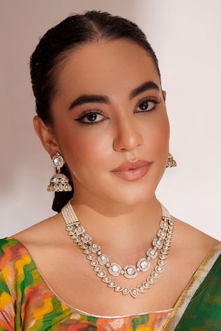 ZEVAR BY GEETA Kundan Polki Designer Necklace & Earrings Set 